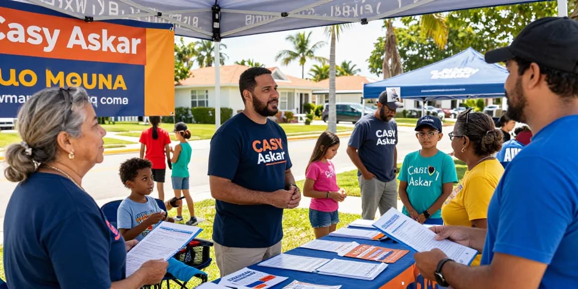 Casey Askar engaging with Florida voters at a community event booth