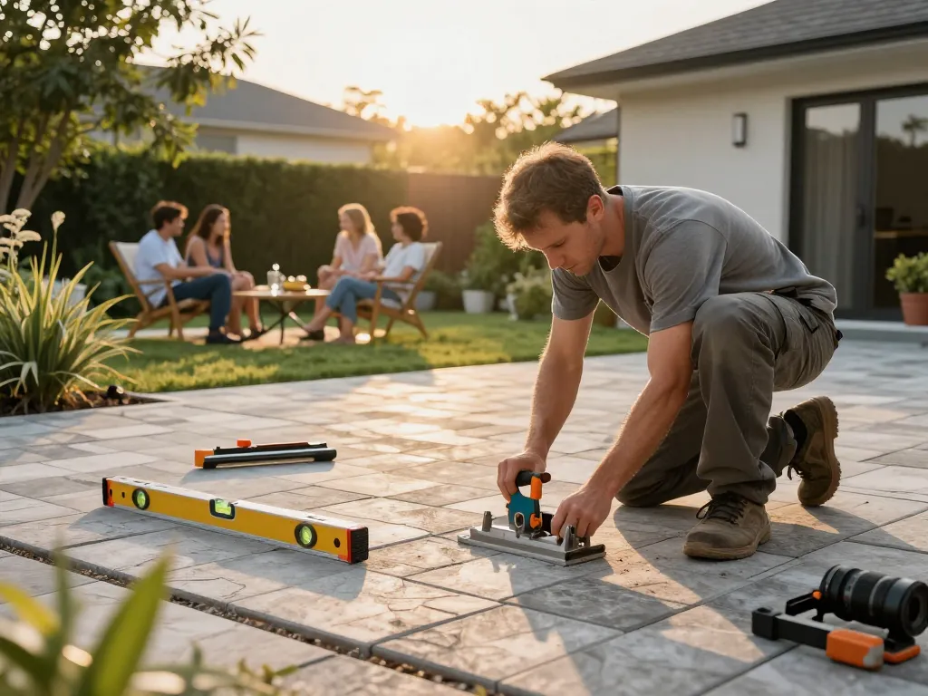 Paver companies near me transforming outdoor spaces with quality craftsmanship and modern design during golden hour.