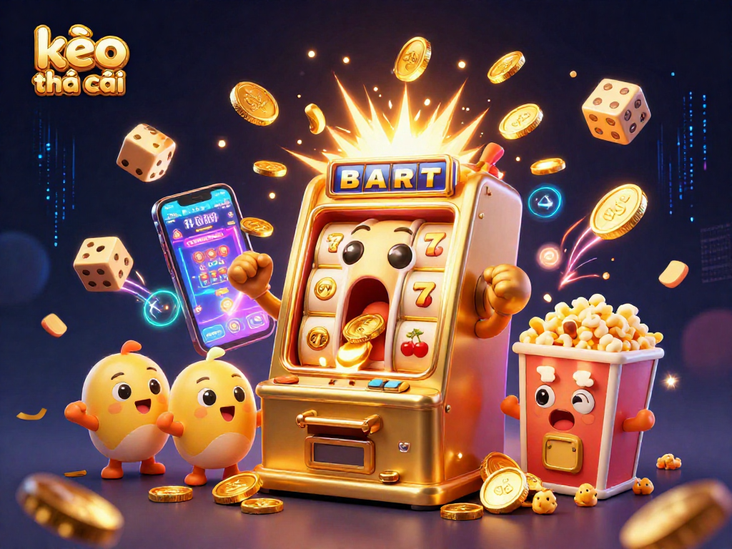Win big with kèo nhà cái as the golden slot machine celebrates its jackpot amidst a vivid casino scene.