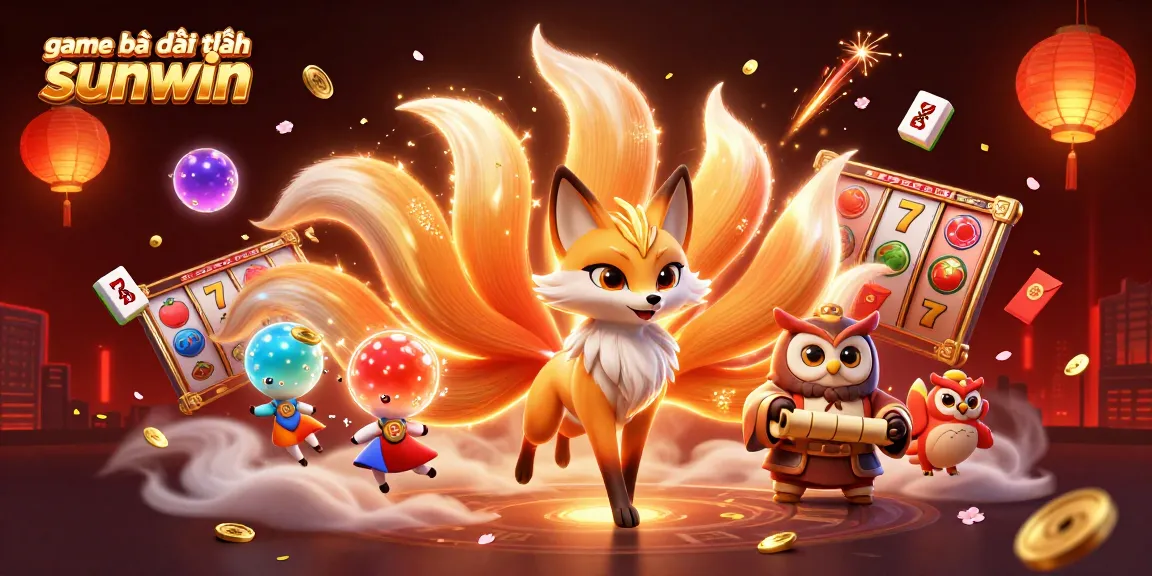 Experience the excitement of game bài đổi thưởng sunwin with vibrant 3D illustrations of a multi-colored fox spirit and magical elements.