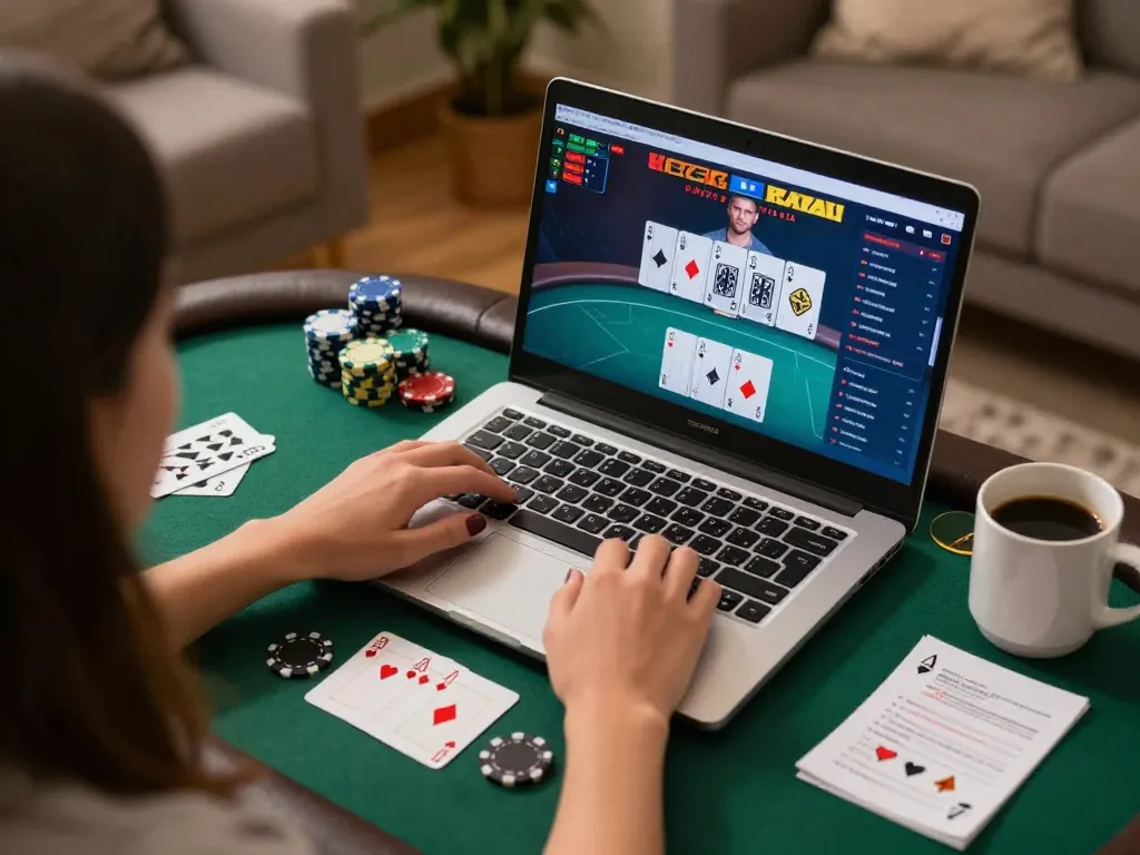 Engaging in online poker at lv 88 with strategic notes and a cozy atmosphere