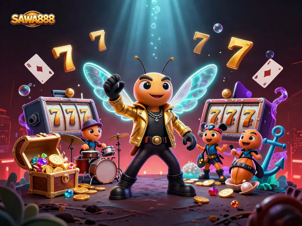 Engage with SAWA888 slots featuring a vibrant 3D rock star theme and dynamic game elements.
