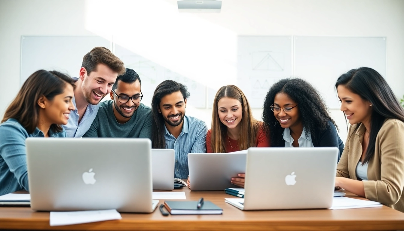 A motivated group studying together for AWS exam help in a bright classroom.