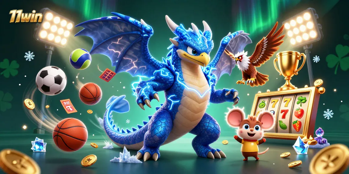 Experience thrilling gameplay with 11win's dynamic 3D casino art depicting exciting sports betting elements.
