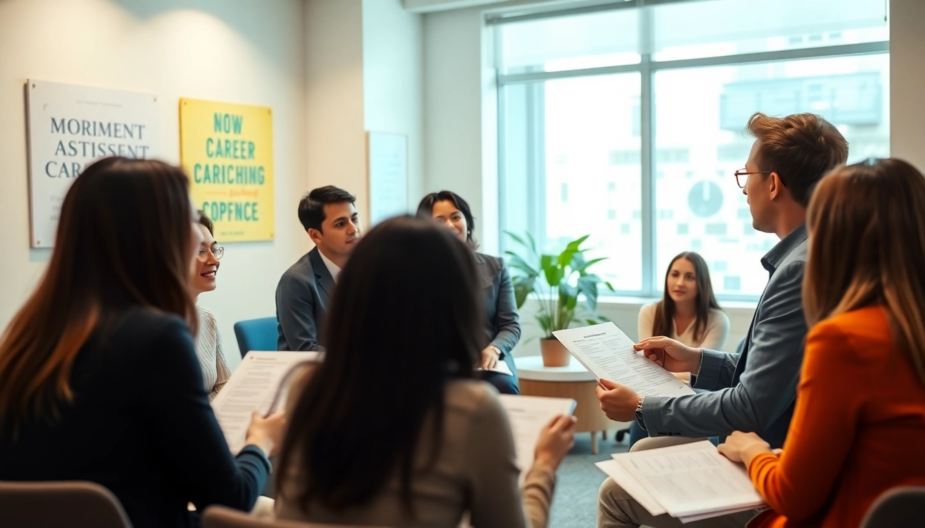 Engaging career coaching session with diverse participants collaborating in a professional setting.