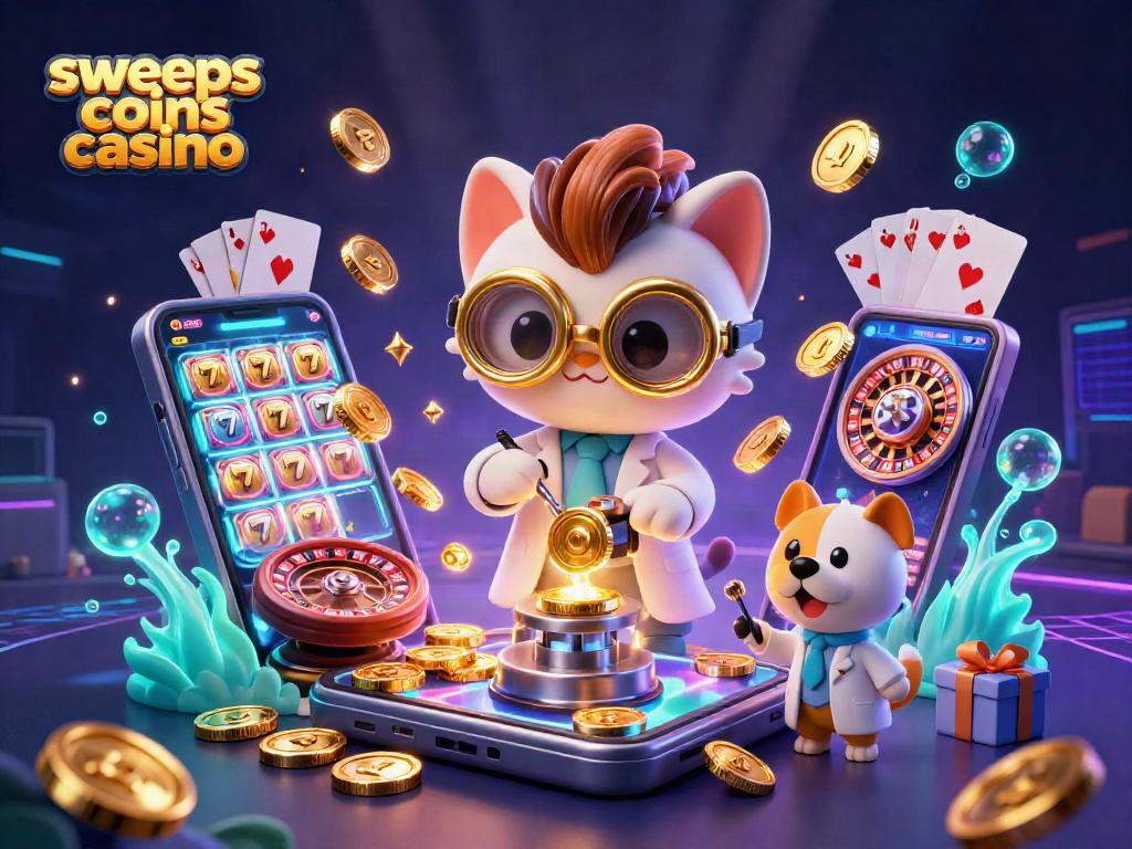 Join the action at sweeps coins casino with a mad scientist cat and assistant in a gold-coin lab!
