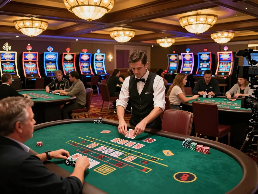 Players enjoying a strategic game at the man club blackjack table, vibrant casino lighting enhances excitement