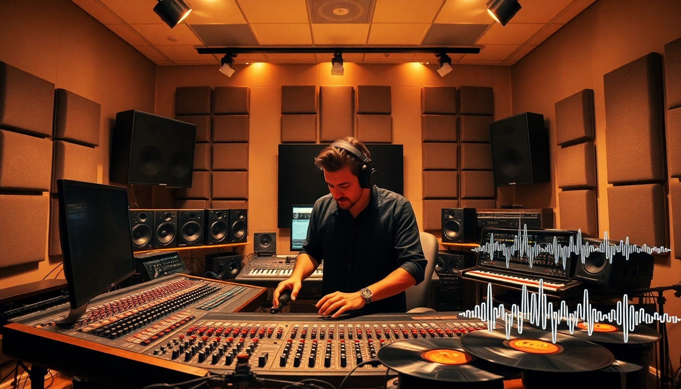 Enhance your audio with our online mastering services, showcasing a professional sound engineer at work.