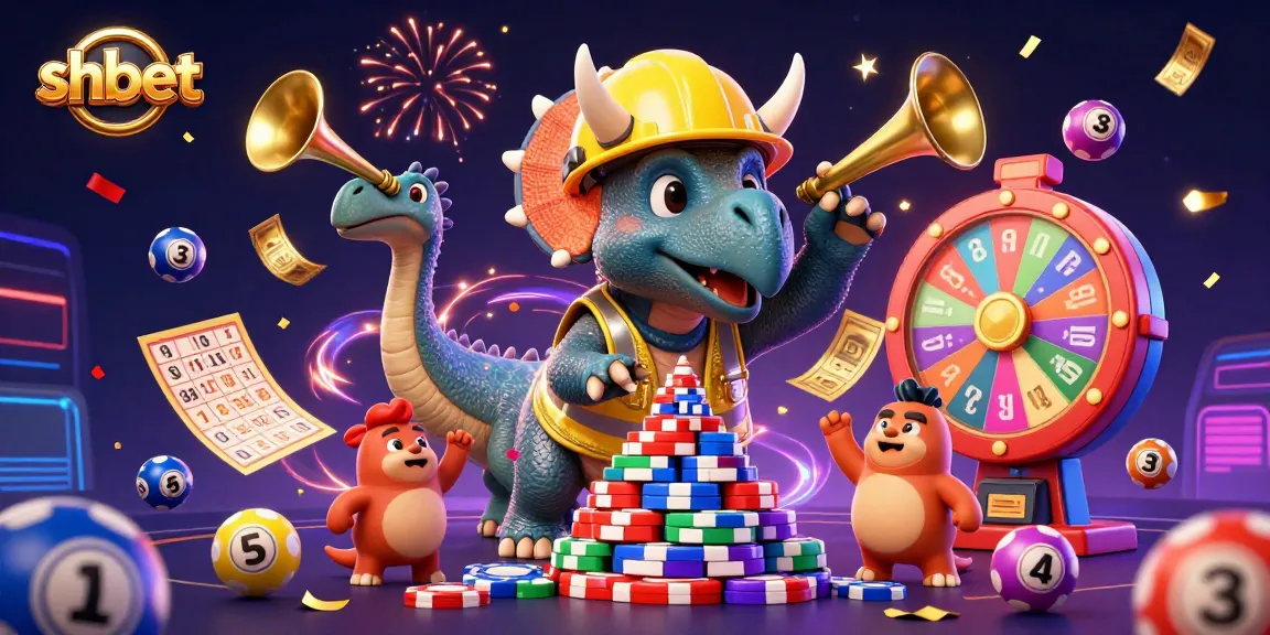 Play at SHBET for thrilling gaming experiences, featuring colorful lottery balls and animated characters.