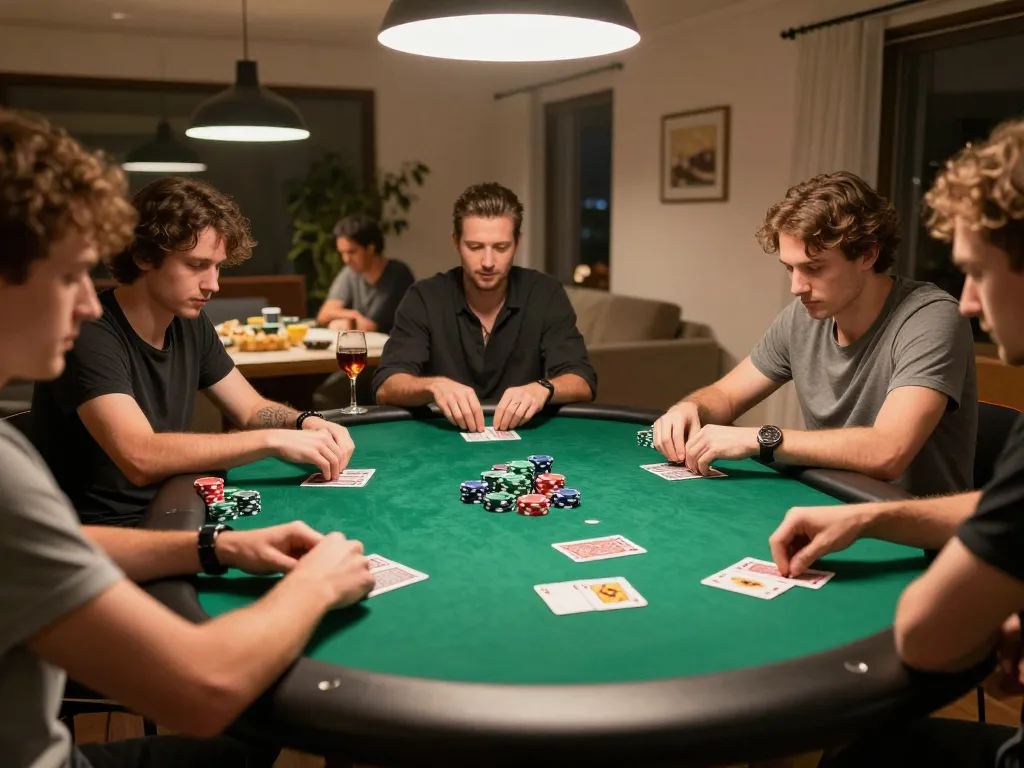 Players enjoy an engaging home poker game night with lc88, showcasing a fun competitive atmosphere.