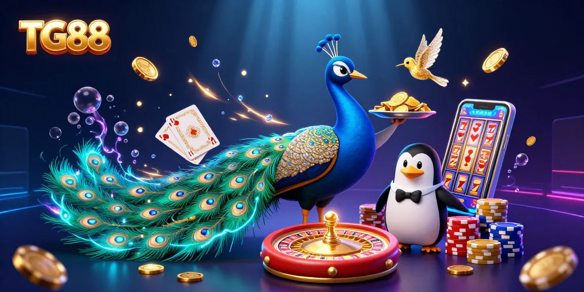 Experience thrilling wins at TG88 with a vibrant casino theme showcasing roulette, cards, and golden chips.