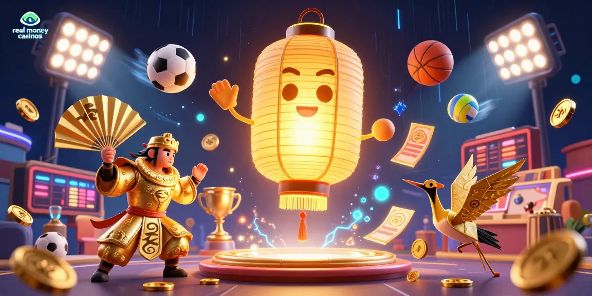 Engage in real money casinos with a vibrant 3D casino scene featuring magical characters and dynamic game elements.