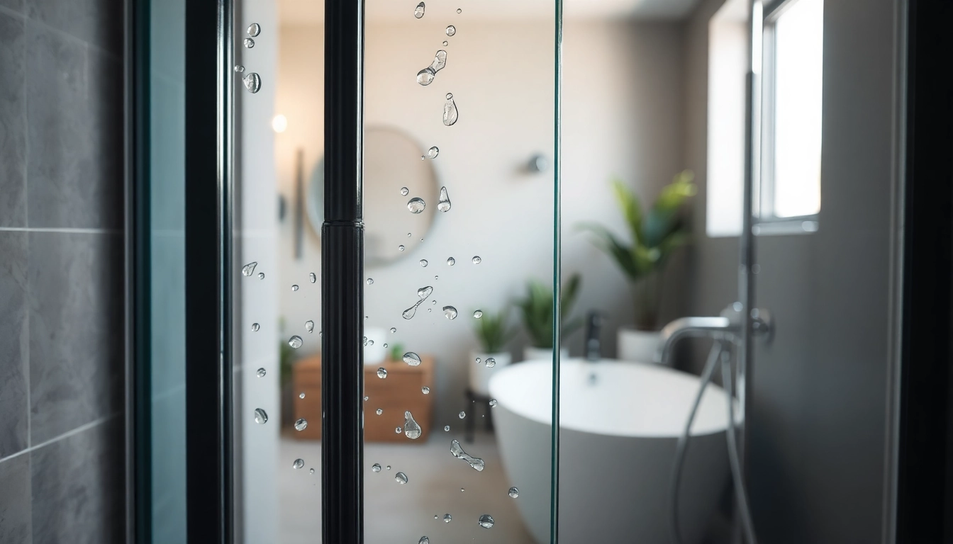 Enhance your bathroom with a stylish black shower door, showcasing its sleek design and modern appeal.