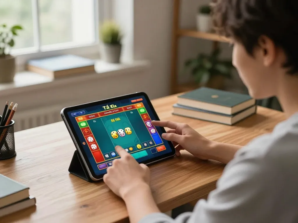 Player engaged in Tài Xỉu game on taixiuonline.za.com at a cozy home setup, showcasing strategic gameplay.