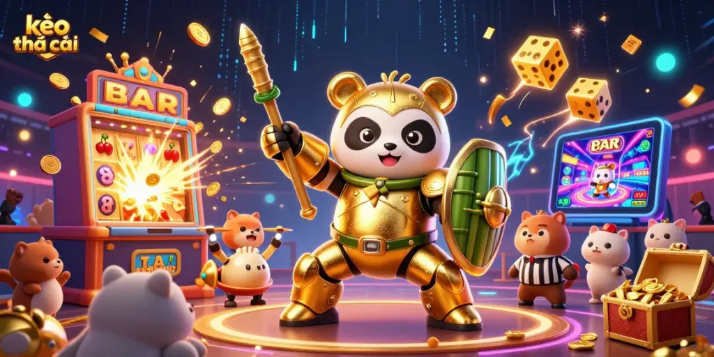 Engage with kèo nhà cái action featuring vibrant 3D panda, colorful casino frenzy.