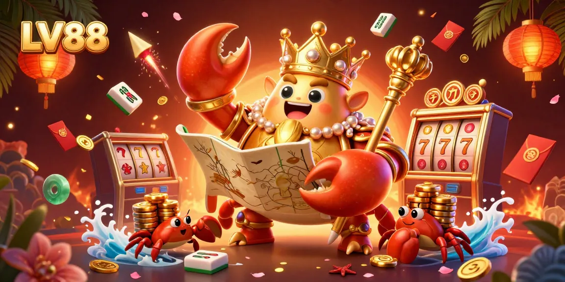 Engaging scene with LV88 characters showcasing an emperor crab in a vibrant online casino setting.