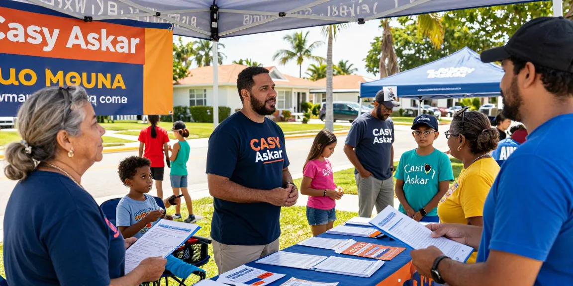 Casey Askar engaging with Florida voters at a community event booth