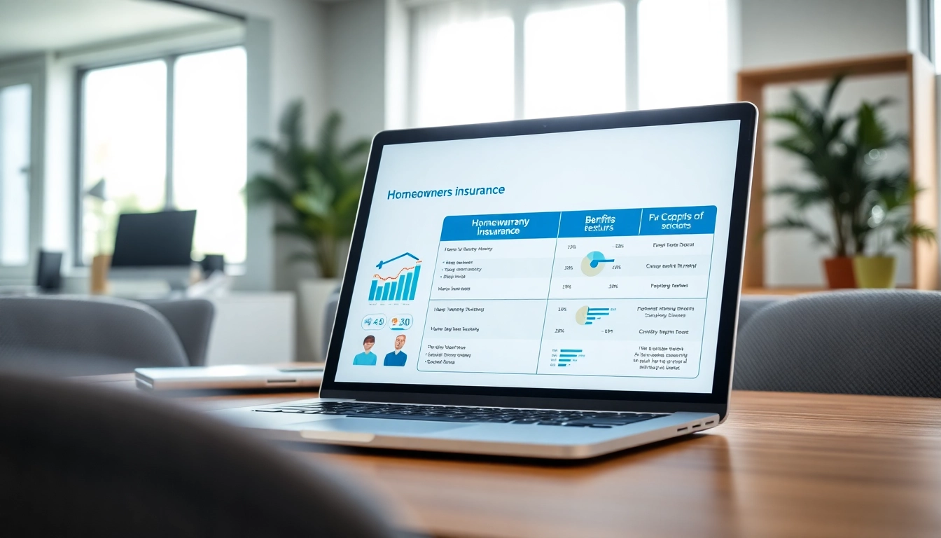 Analyze home warranty vs homeowners insurance through an informative comparison chart in a modern office.
