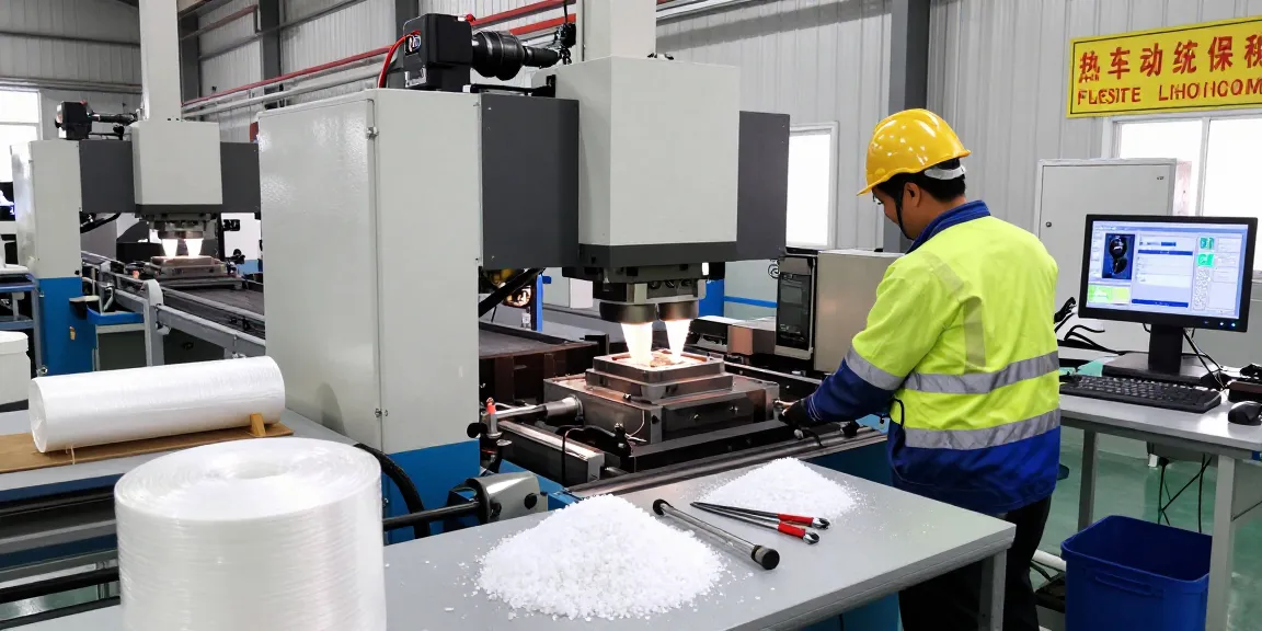 Casting Nylon production in an engineering plastics factory showcasing machinery and safety measures.
