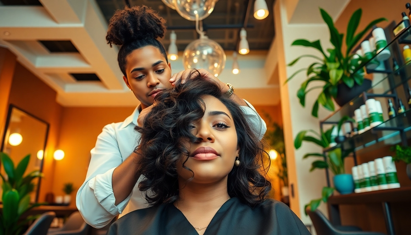 Expert stylist performing a perm in San Diego at Omnia Salon.