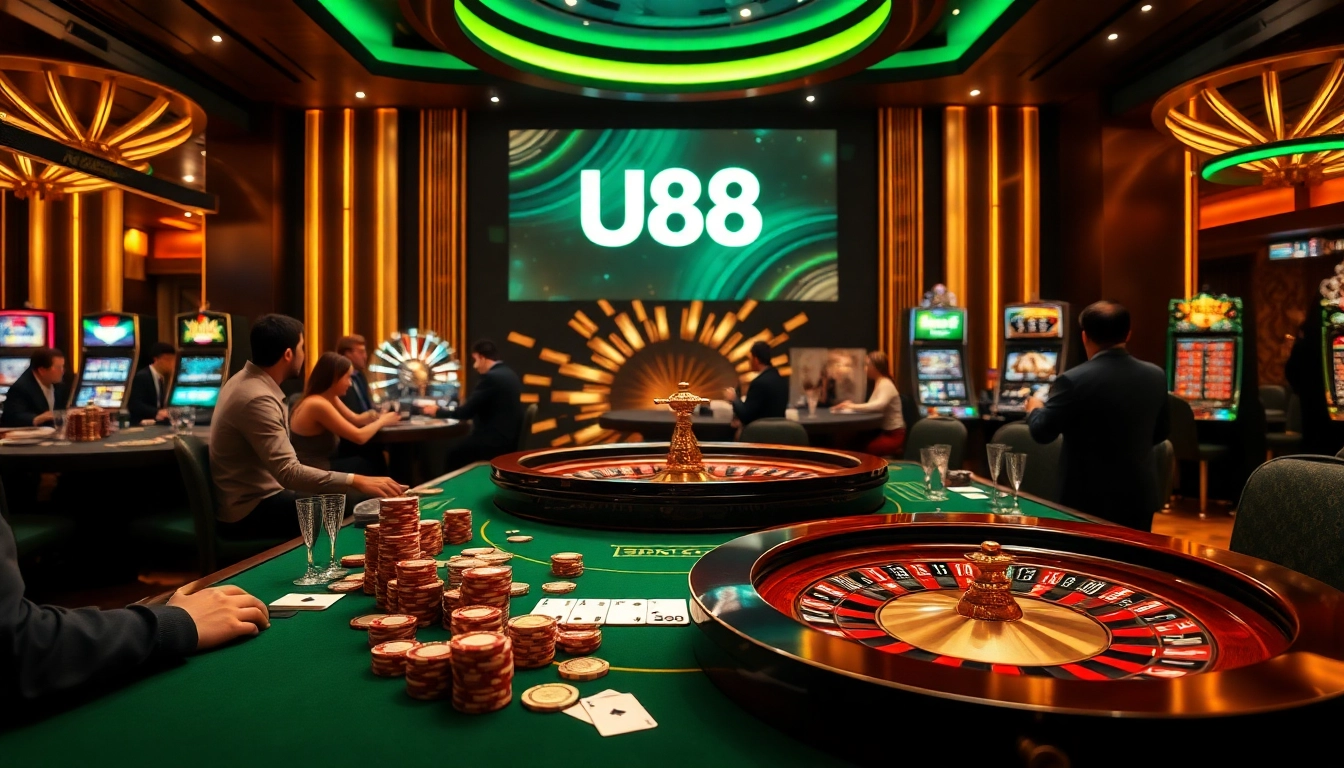 Experience the thrill of gambling at U88 with players enjoying roulette and poker.