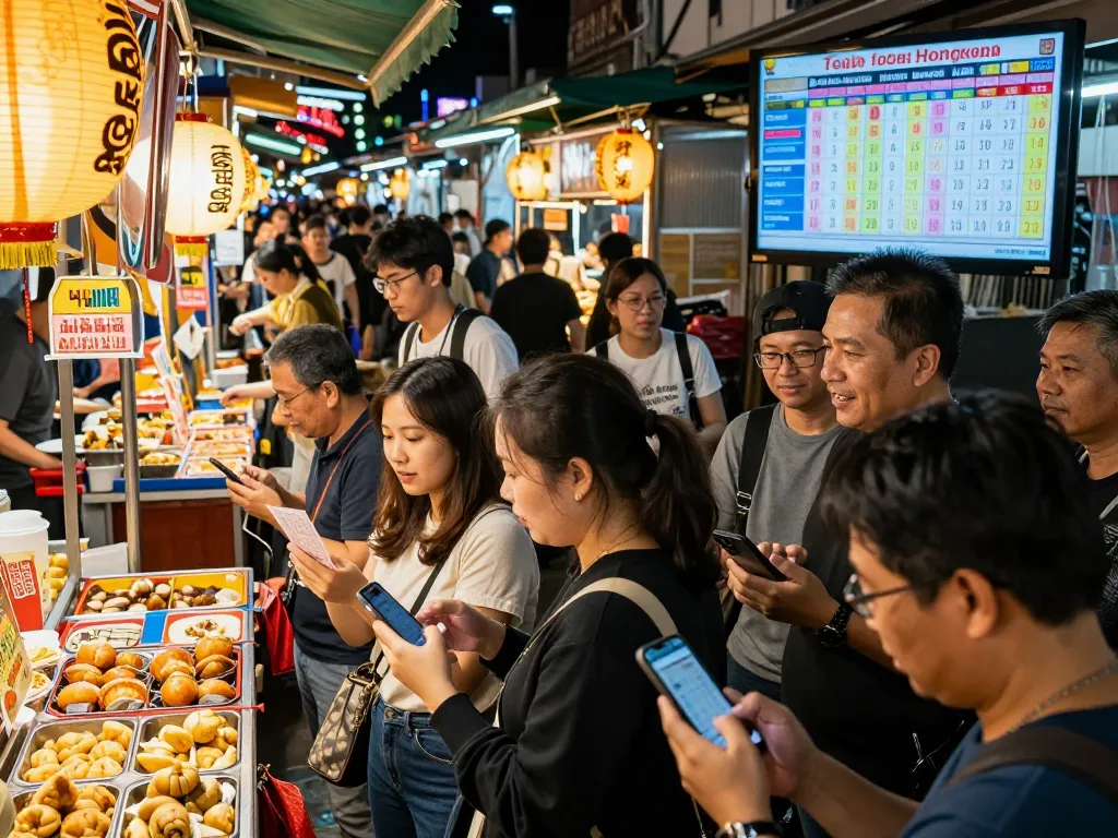 Orang-orang memeriksa hasil lotere HK Hari Ini di pasar malam Togel Hongkong yang meriah, menangkap kegembiraan dan komunitas.