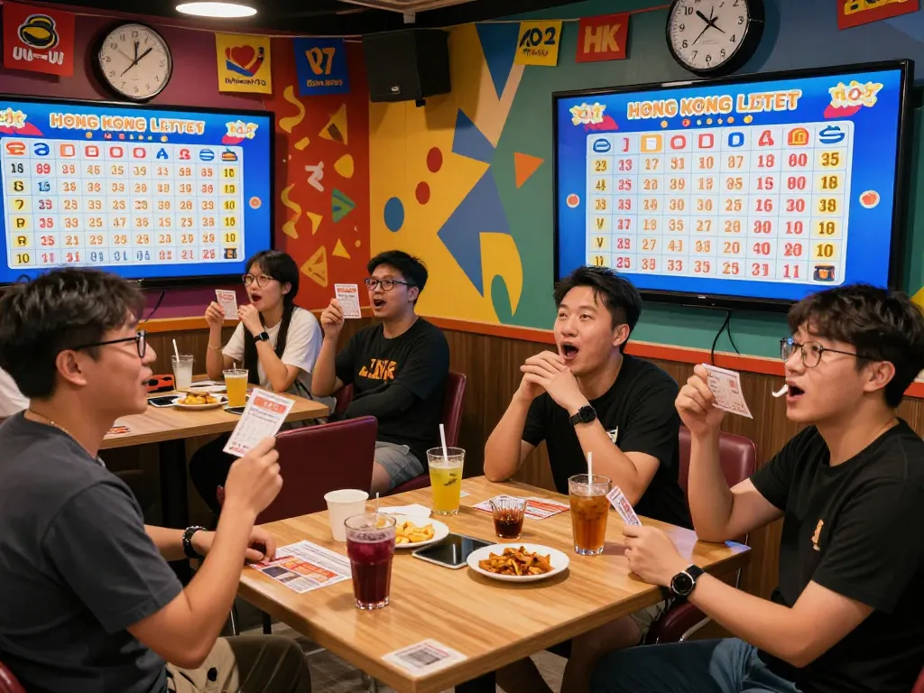 Peserta yang antusias di lounge permainan yang nyaman terlibat dalam undian lotere HK Hari Ini, menampilkan dekorasi yang hidup dan suasana yang meriah.