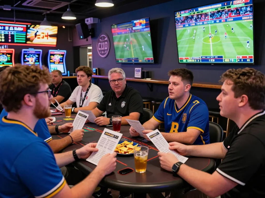 SBOBET enthusiasts enjoying live sports betting experience in vibrant venue.